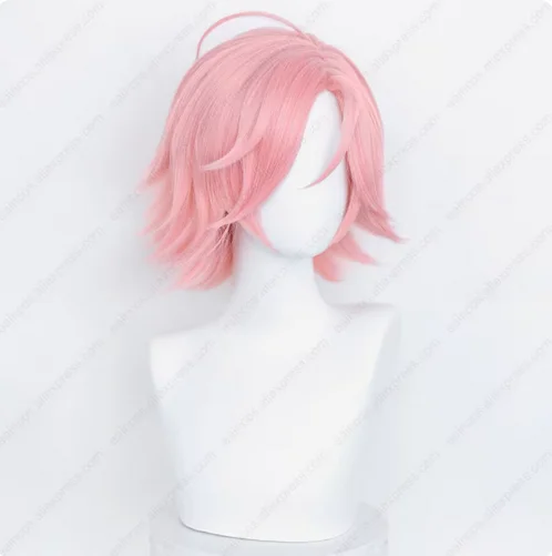 Perruque Cosplay synthétique rose Kohaku Oukawa, cheveux courts, degré de chaleur, cuir chevelu simulé, Elin B, 35cm