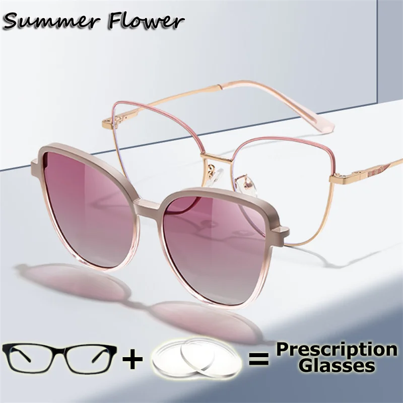 

Myopia Sunglasses Women Cat Eye Recipe Clip Magnetic Spectacle Multifocal Progressive Designer Eyeglasses with Prescription Lens