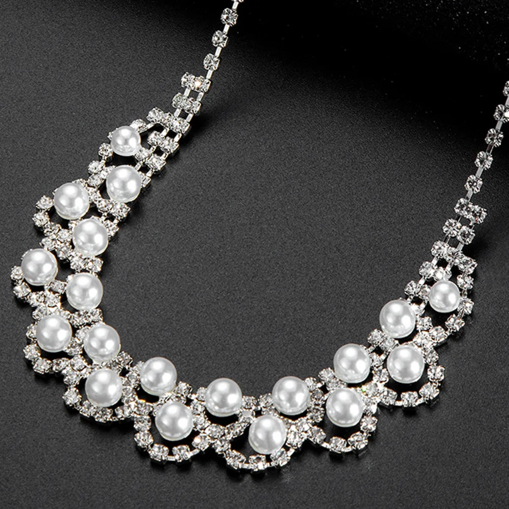 

1Set Bridal Necklace Set Rhinestone Jewelry Wedding Prom Elegant Accessory Silver Wedding Necklace Jewelry Set