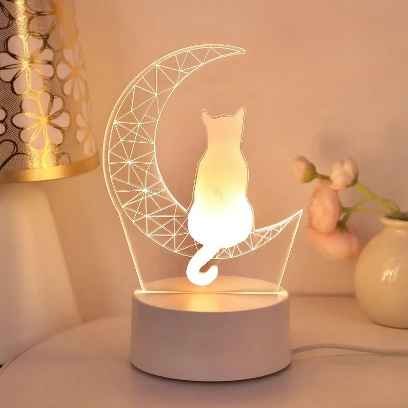 

1 шт. 3D-ночник «Лунный кот» USB, настольная лампа для спальни, милый подарок для детей, праздничный светильник для дома, декор на день рождения