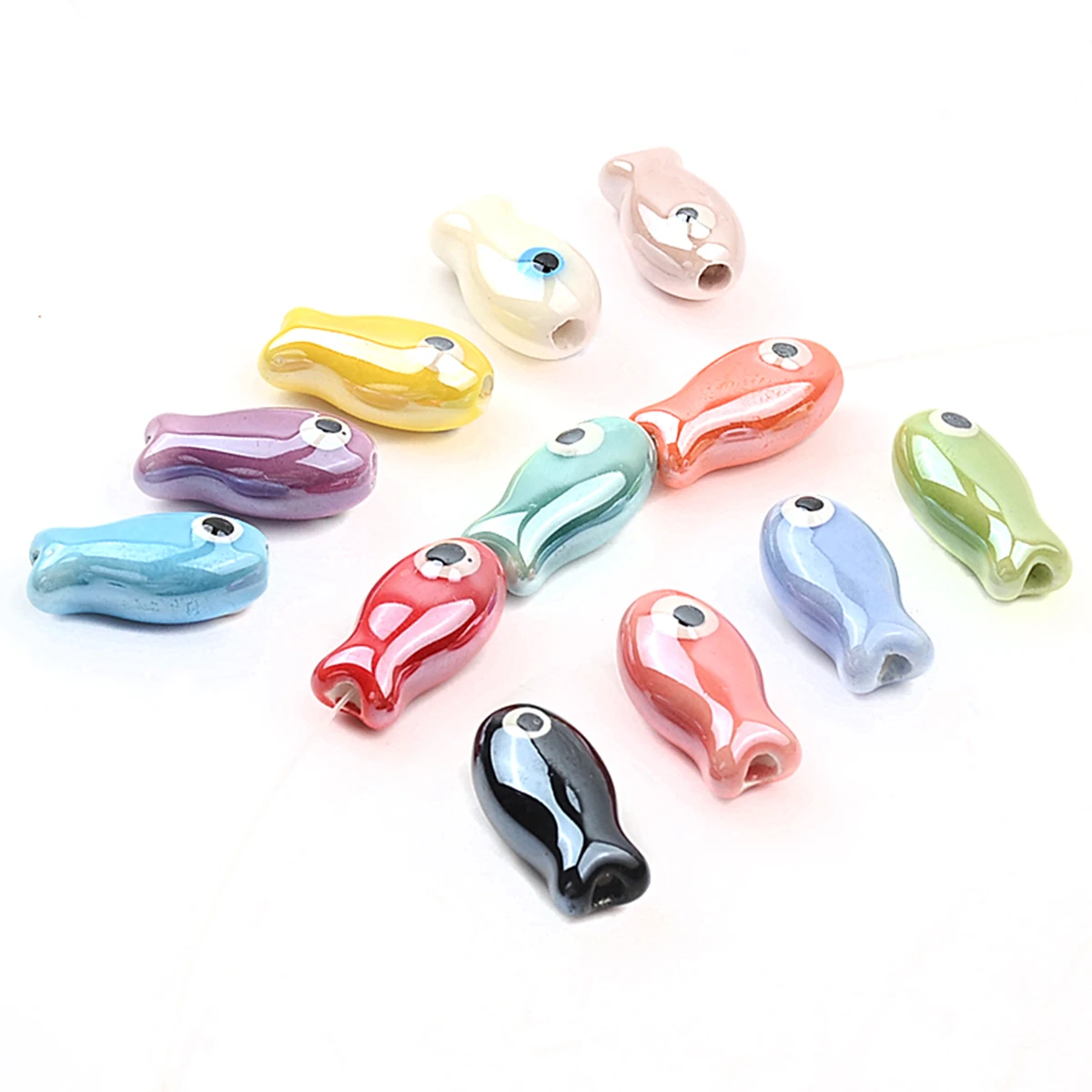 10pcs 10x19mm Fashion Colorful Fish Shaped Ceramic Beads Loose Spacer Beads For Jewelry Making DIY Accessories Bracelet