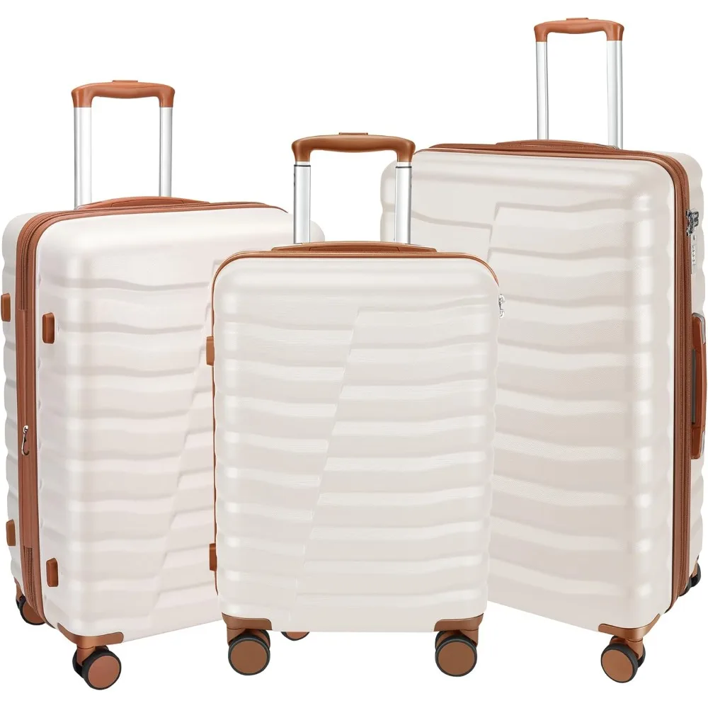 

Набор чемоданов из 3 предметов из АБС-пластика + ПК с вращающимися колесами, застежкой-молнией YKK и замком TSA для мужчин и женщин