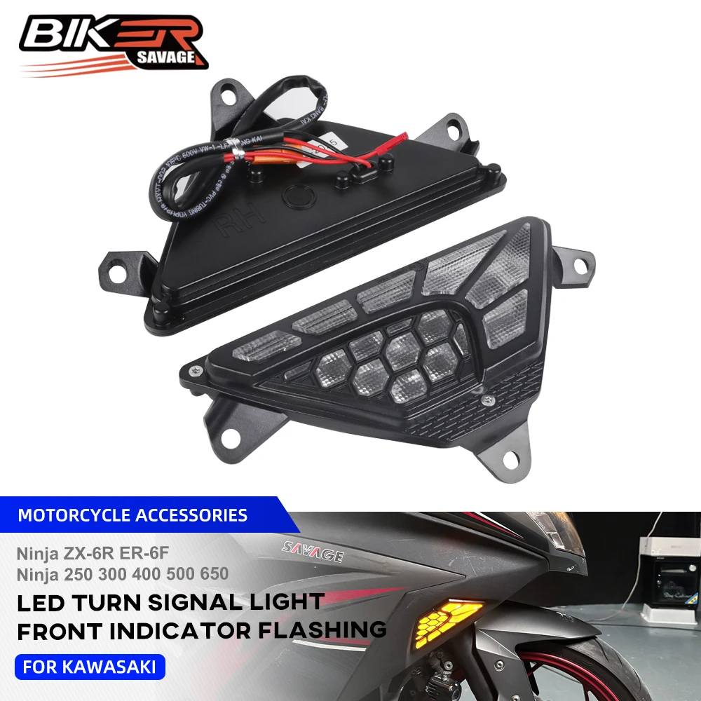 2024 For Kawasaki Ninja 400 Turn Signal Indicator Light Ninja ZX-6R ER-6F 650 500 300 250 LED Front Blinker Lamp Accessories