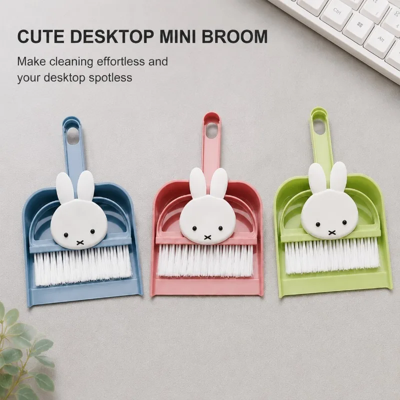 Cute Miffy Mini Dustpan and Brush Set Desktop Cleaning Tool Soft Bristle Keyboard Cleaner Table Sweeper Home Office