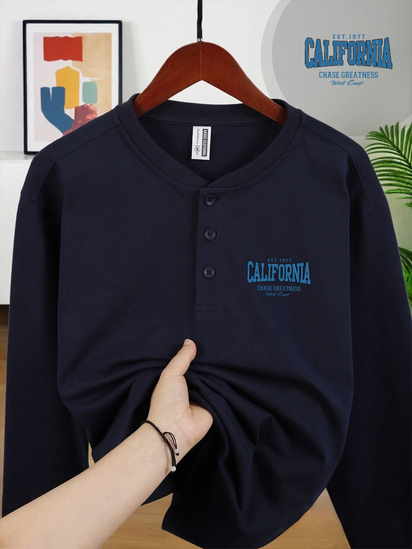 كاليفورنيا مطاردة العظمة طباعة رجل هنري قميص الأعمال الجديدة قمم عالية الجودة طاقم الرقبة قمصان لينة زر اللباس الرسمي