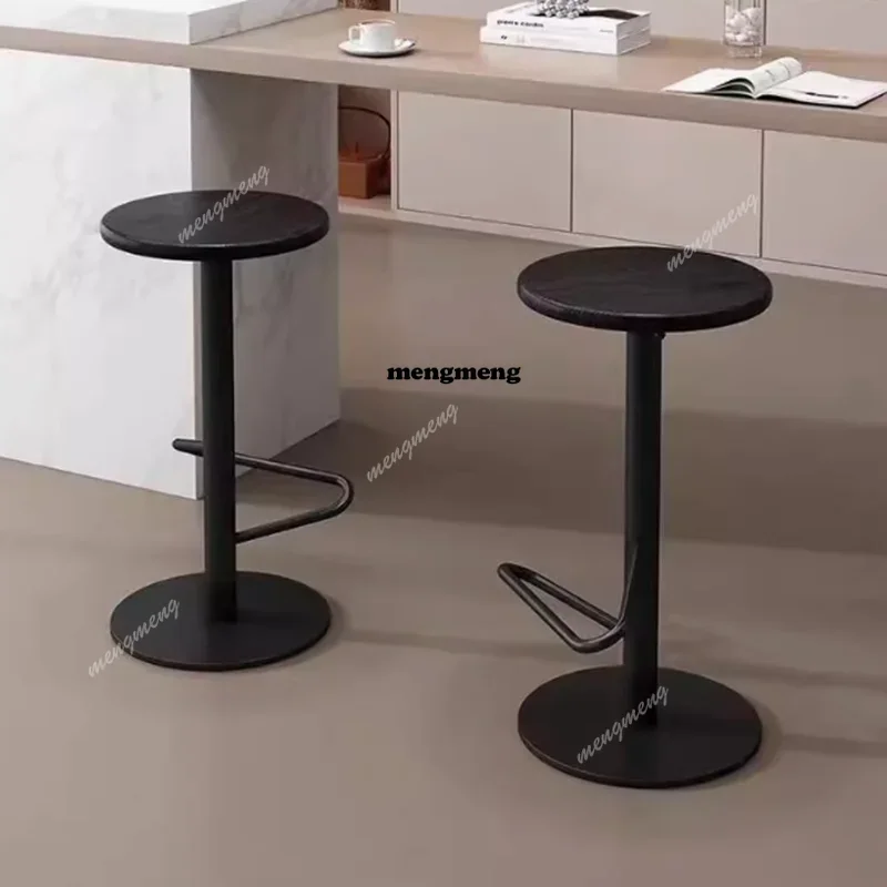 Adjustable Height Bar Stools Swivel Backless Round Solid Wood Bar Stools Nordic Modern Minimalist Cadeira Furniture Luxury D80