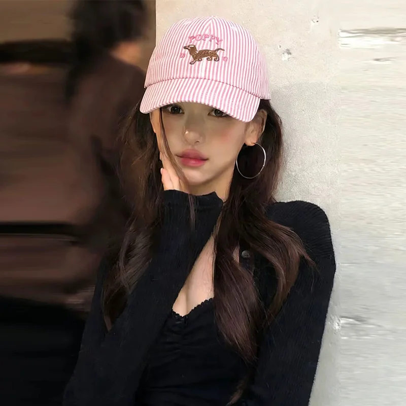 

Бейсболка с вышивкой и полосками для щенков, весна-лето 2026: освежающая, дышащая, солнцезащитная, для активного отдыха, корректирующая форму лица