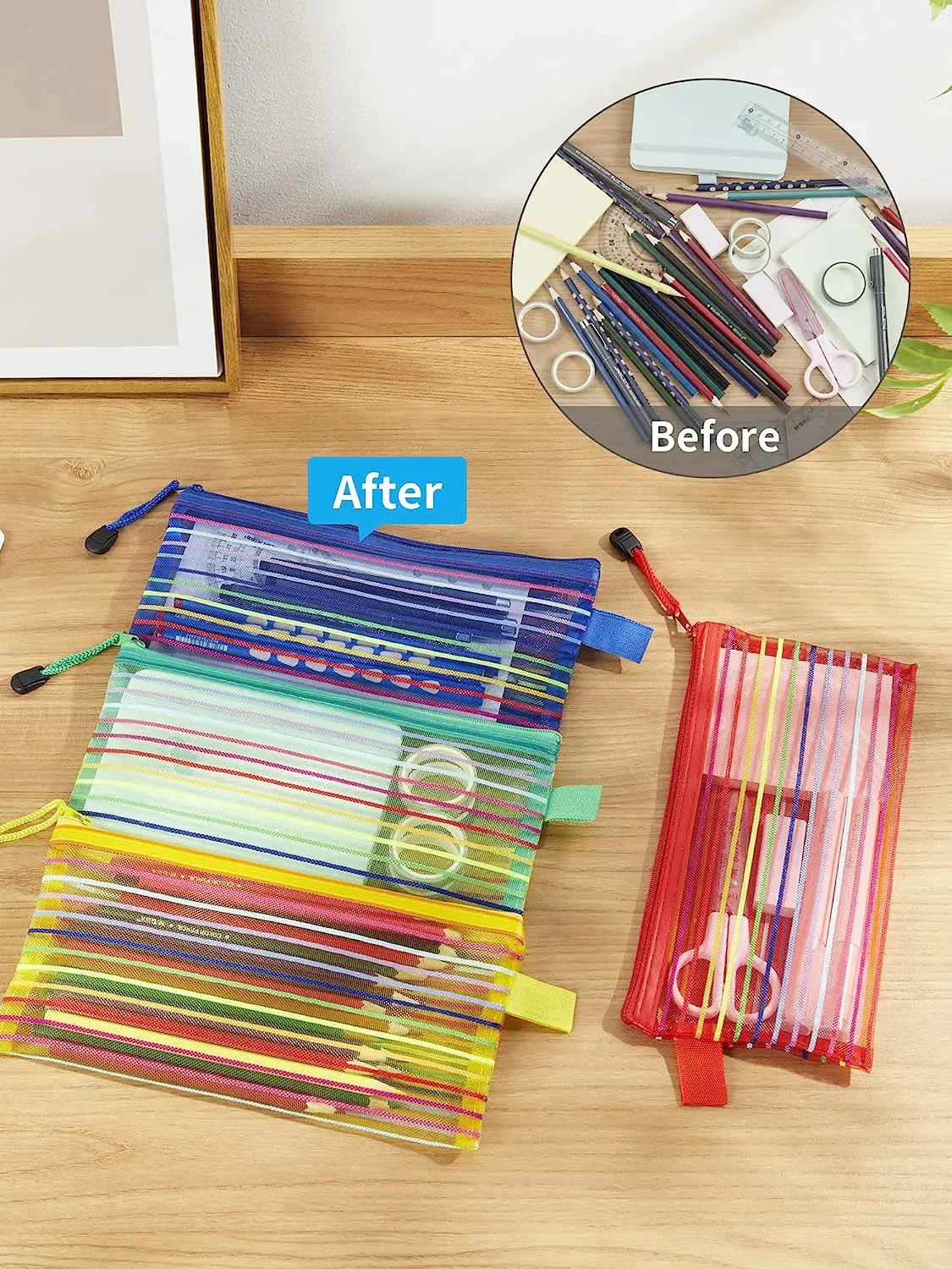 10 Pack Rits Mesh Zakje, Rits Tas Multifunctionele Reistassen Voor School Kantoorbenodigdheden Cosmetica Reisaccessoires