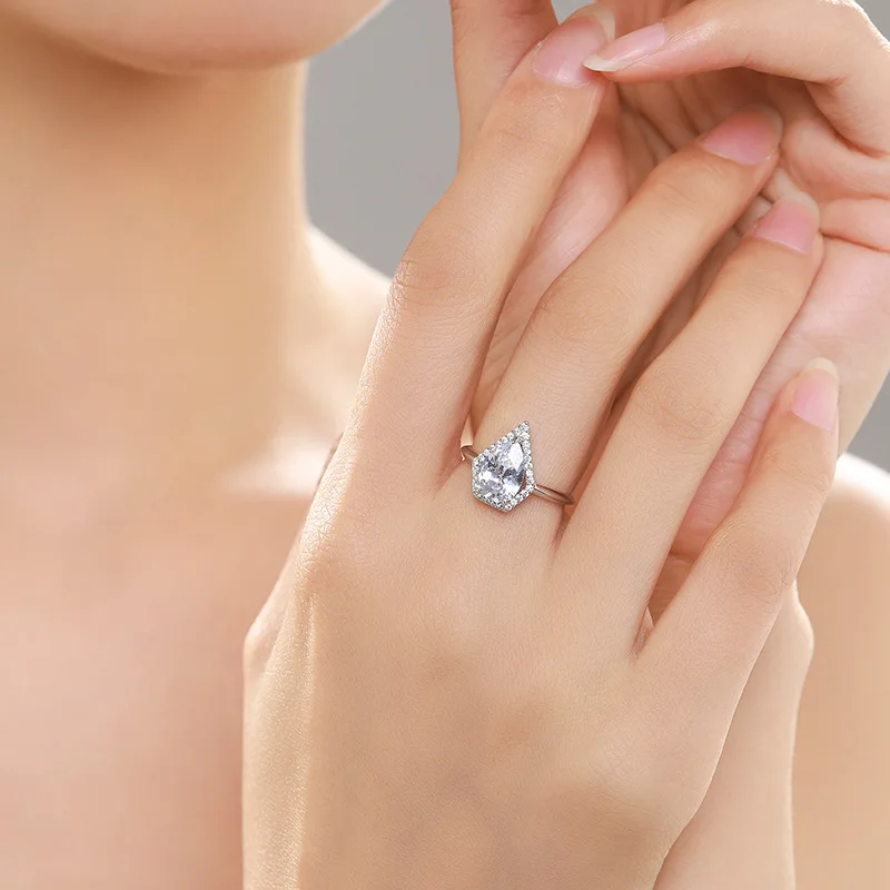 خاتم نسائي فاخر مطلي بالألماس والبلاتينيوم على شكل قطرة S925 من الفضة الإسترليني للهدايا #2