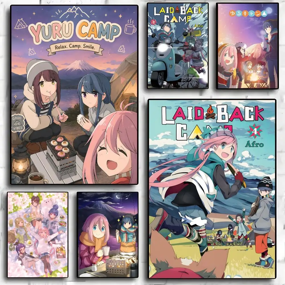 Laid-Back Camp Anime Slice Of Life Poster Self-adhesive Advanced Aesthetic Printing Paper Wall Art for Living Room Home Decor