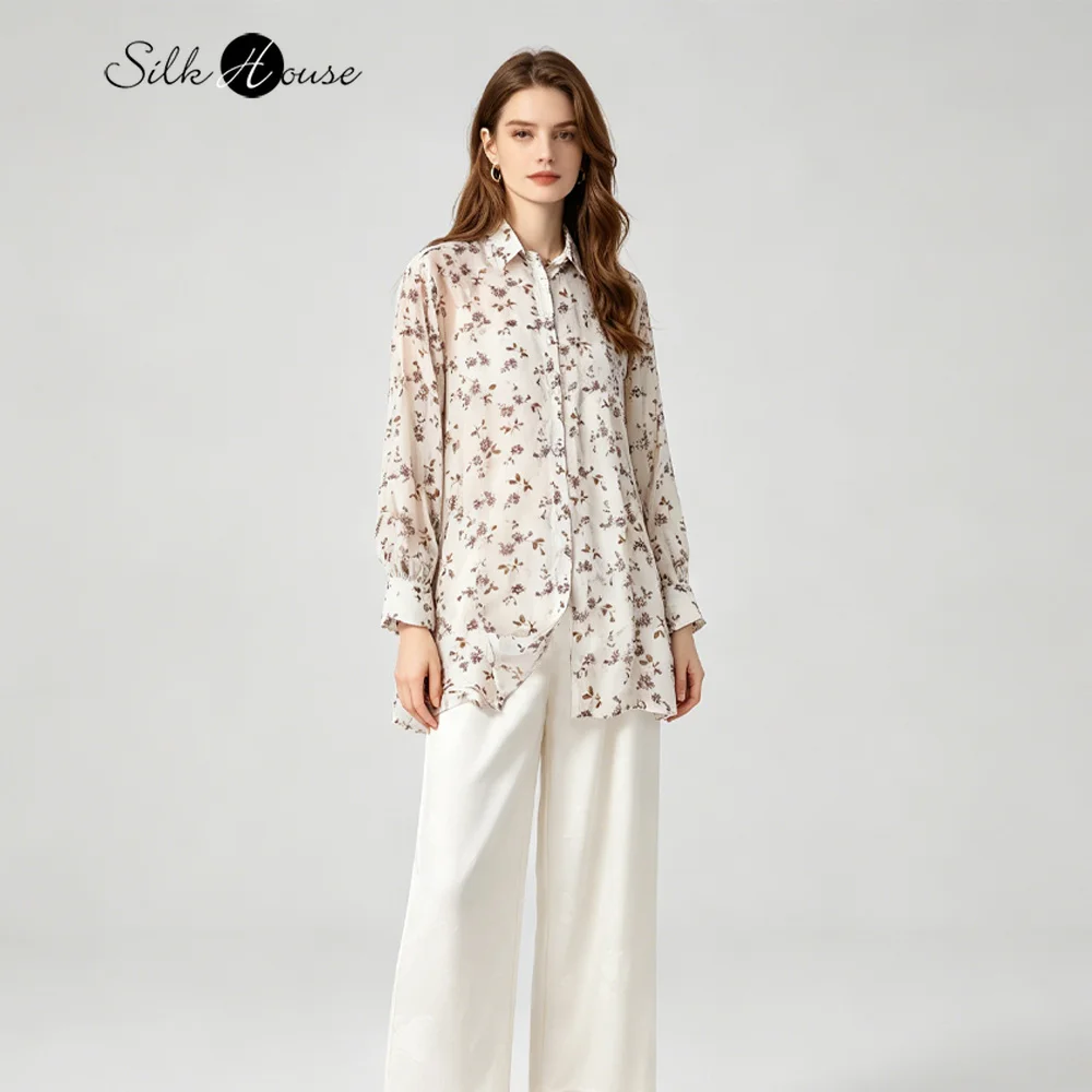 

Coix Seed Color Floral Semi Transparent 100% Natural Mulberry Silk Sun Protection Cut Silk Shoulder Sleeves Mid Length Cardigan