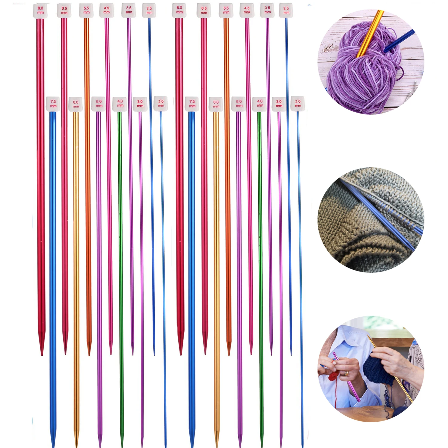 2Pcs/Set 2-8mm Stainless Steel Straight Single Pointed Knitting Needles Colored Metal Knitting Needles For Handmade DIY Knitting