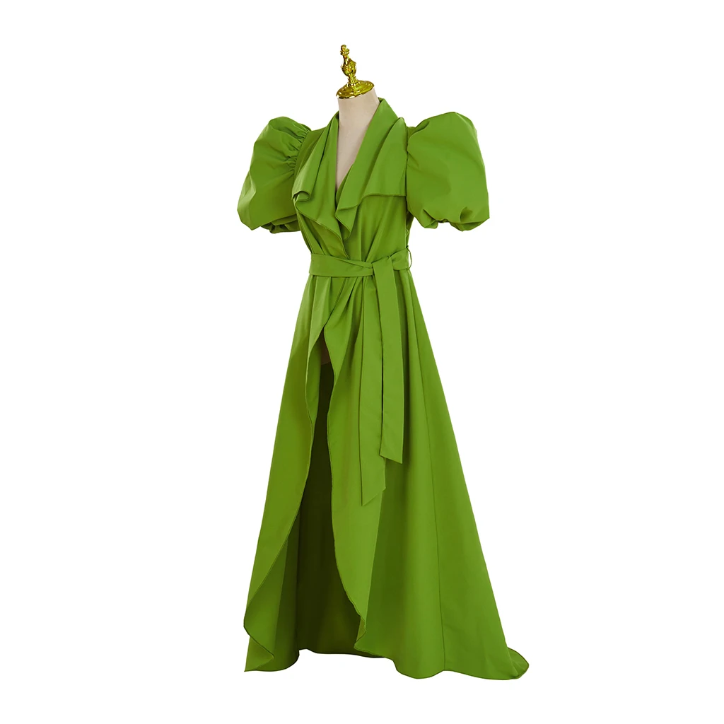 Bella Baxter Cosplay Green Dress Women Victorian Gothic Lantern Sleeve Cardigan Slit Gown Halloween Carnival Party Disguise Suit