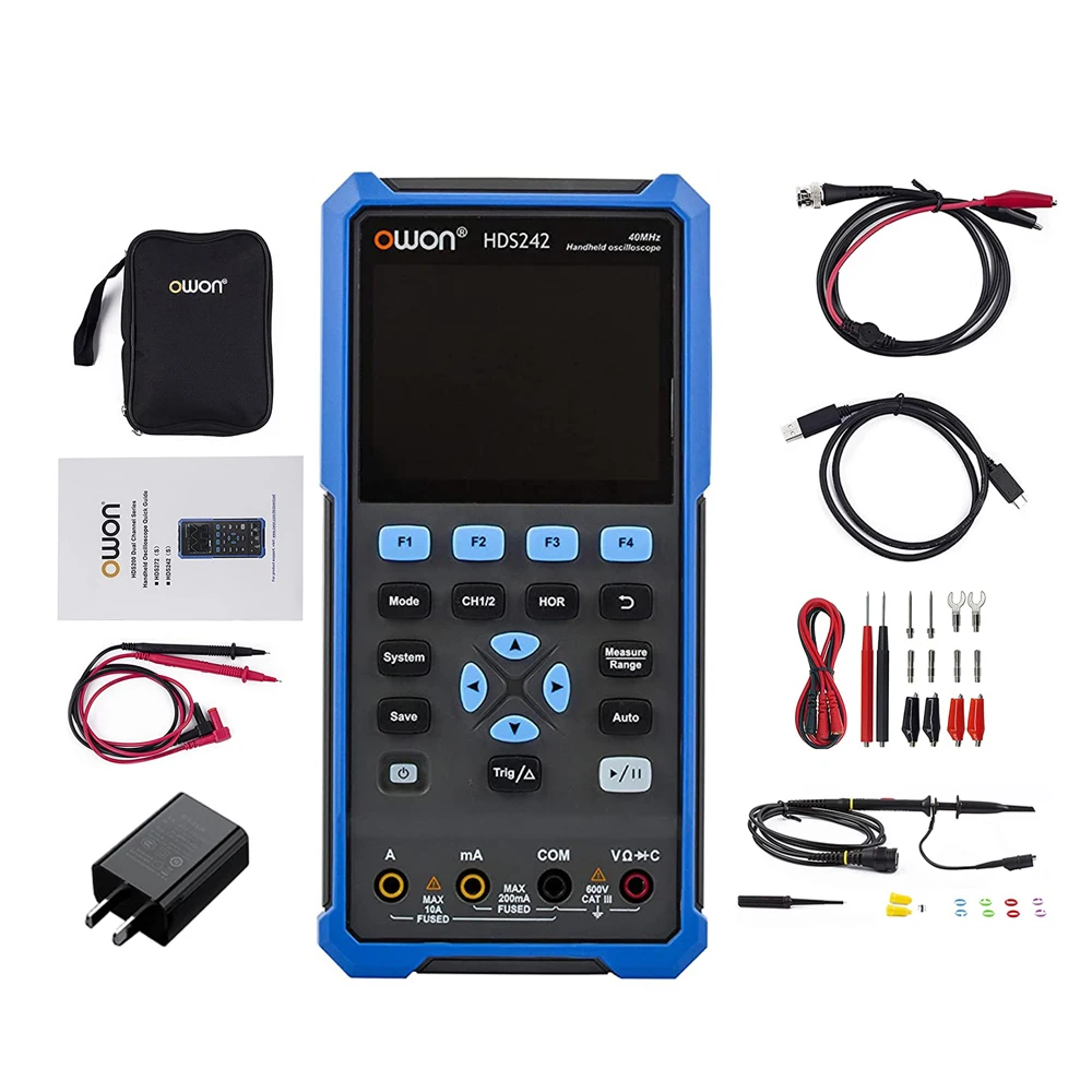 OWON HDS242 HDS272 2CH Handheld Digital Oscilloscope Portable Multimeter True RMS 40MHz/70MHz USB Type C 3.5inch 8 bits Tools