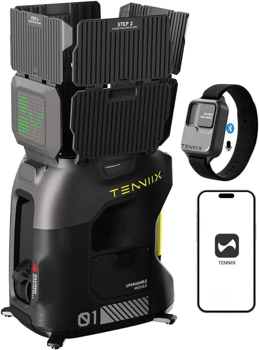 Tenniix AI Tennis Ball Machine Smart Automatic Tennis Launcher Robot with Voice Control Watch App Portable Training Serving