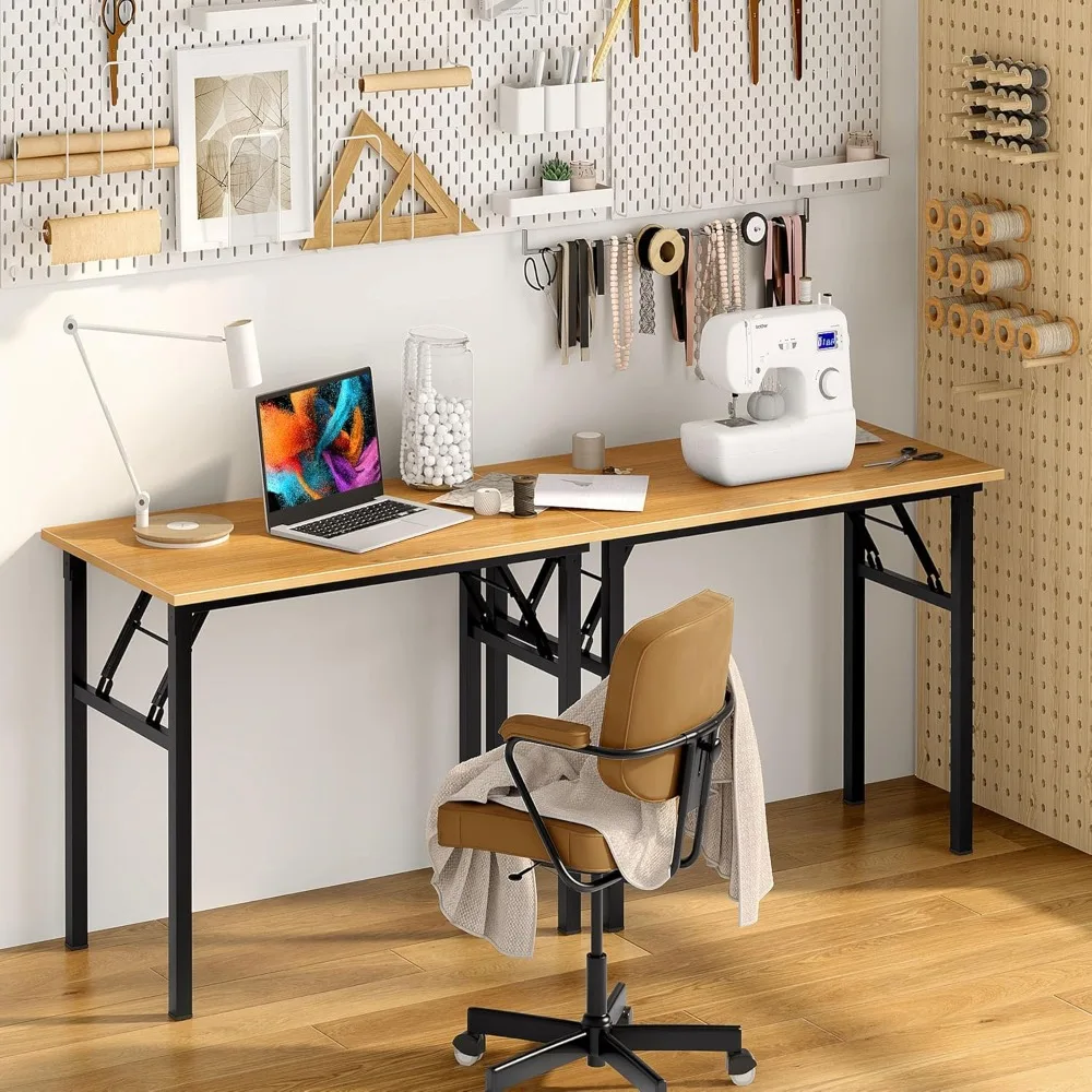 Bureau d'ordinateur pliant moderne de couleur teck pour le bureau à domicile, longueur 39-3/8, aucun assemblage requis, bureau noir