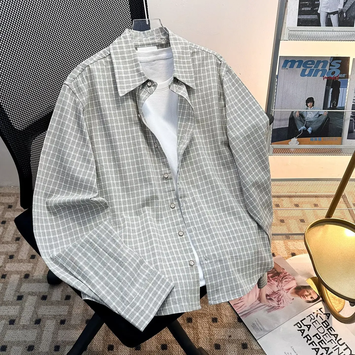 

Plaid Shirt Men's Loose High Quality Comfortable Lapel Shirt Men Retro Spring Large Size Versatile Casual Long Sleeve Shirts men