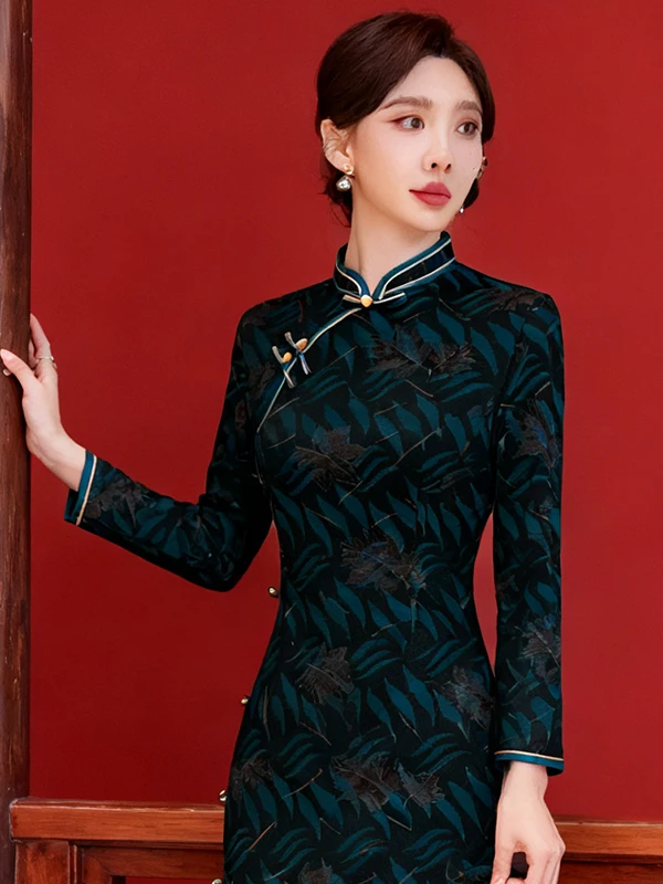 

Stunning New Chinese Sle Long Qipao Dr Mommy Daily Wear Breathable Floral Patterned Autumn Winter anghai Mom...