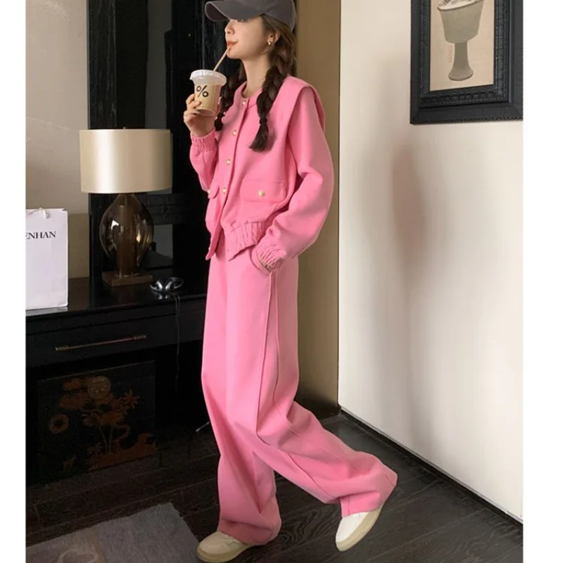 Fashion Age Reducing Sportswear Suit For Women's Spring and Autumn New Double Breasted Casual Jacket+two-piece Pants Set