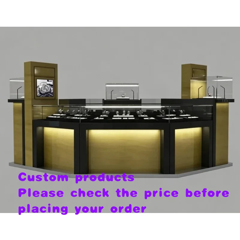 

custom.Custom Luxury Watch & Jewelry Display Counter, Black & Glass Island High-End Boutiques