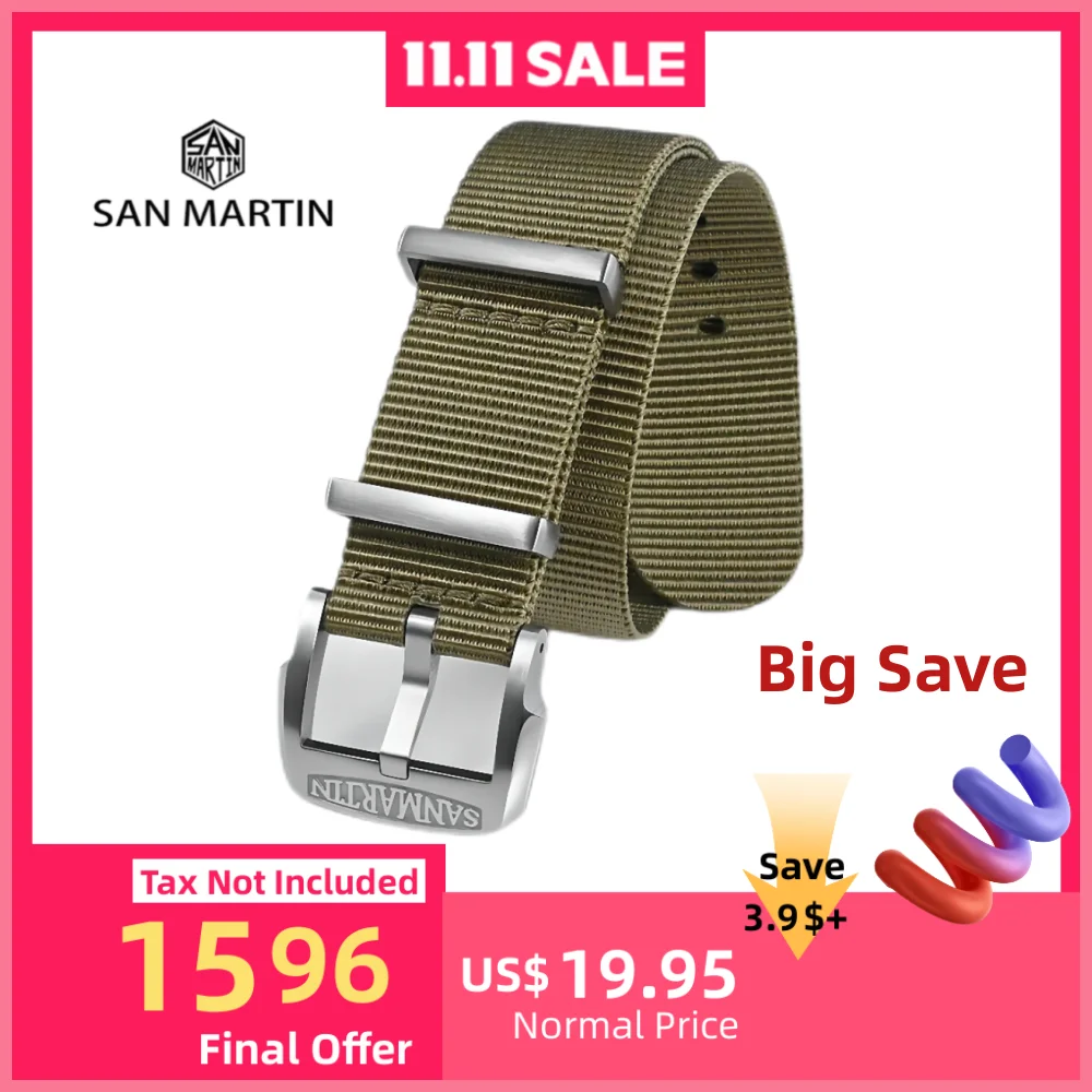 

San Martin 20mm Military Nylon Strap Sports Watchband Paratrooper Watch Bands Comfortable Universal High Quality Durable BD0005