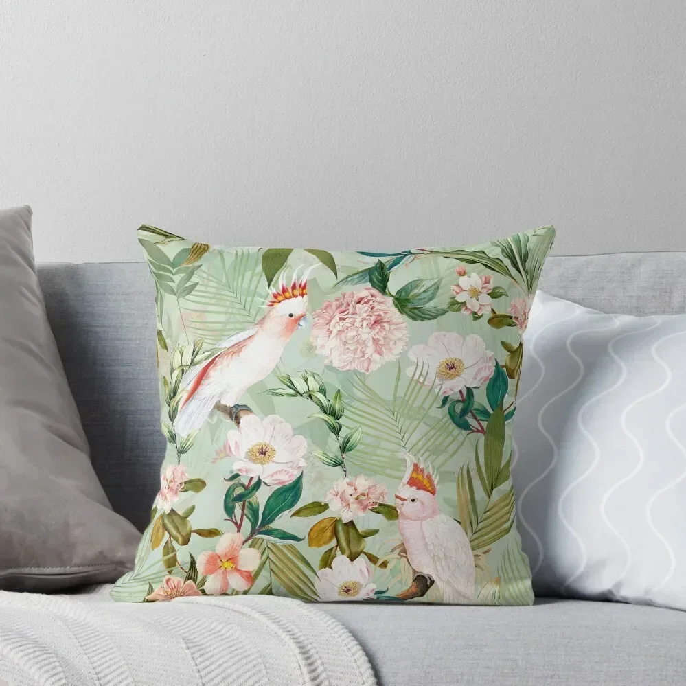 

Tropical cockatoo and jungle Botanical Garden pattern - mint Throw Pillow Sofa Decorative Covers christmas supplies pillow