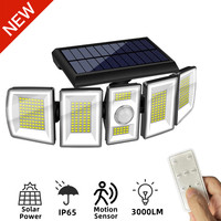 300 LED Solar Wall Lights Outdoor 5 Heads 360° Wide Angle Security LED Flood Light IP65 Waterproof  Motion Sensor Lights