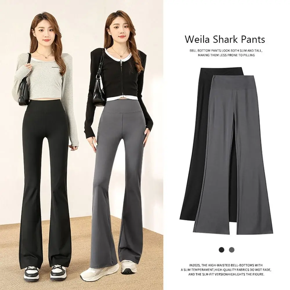 Stretch Fabric Flared Skirt Pants Drawstring Waist Tummy Control Yoga Leggings Slimming Design Anti-Light High Waist Leggings