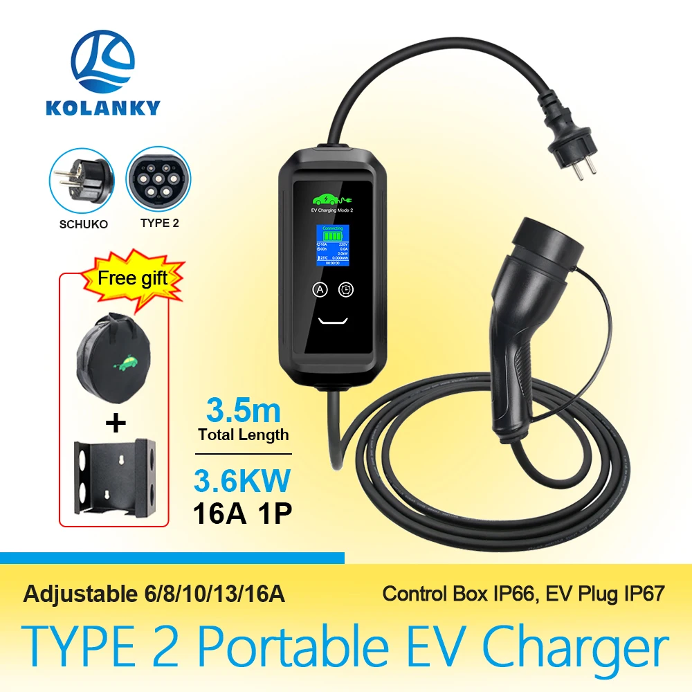 

KOLANKY IEC62196-2 3.5KW 3.5 Meters Charging Box Type2 Charger EV Charger Type1 SAE J1772 Electric Car Charger