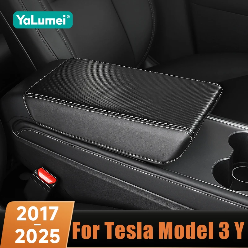 Leder Auto Mittelkonsole Abdeckung Matte Armlehne Box Schutz Pad Für Tesla Modell 3 Y 2017 2018 2019 2020 2021 2022 2023 2024 2025
