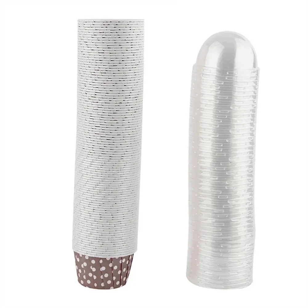 100PCS WithTransparent Lid Cupcake Liner Coated Paper Rolled Edge Muffin Liner Greaseproof Polka Dot Pattern Paper Baking Cup