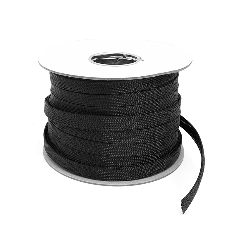 Black PET Insulated Braid Sleeving 5/10M Flame Retardant Cable Gland Protection Hose Diameter 25 30 35 40 50 60 70 80 100mm