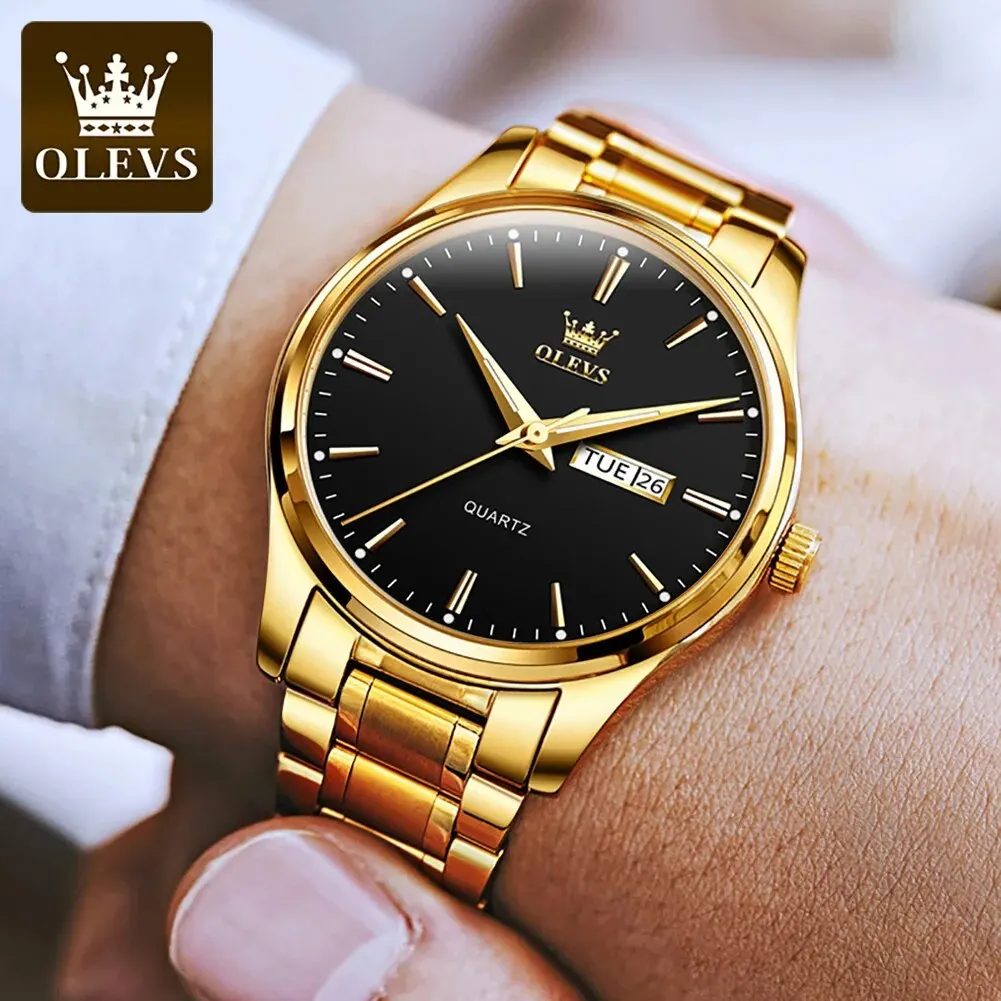 OLEVS 6898 Top Original Quartz Watch for Men Luxury Brand Business Calendar Waterproof Luminous Stainless Steel Mens Wristwatch