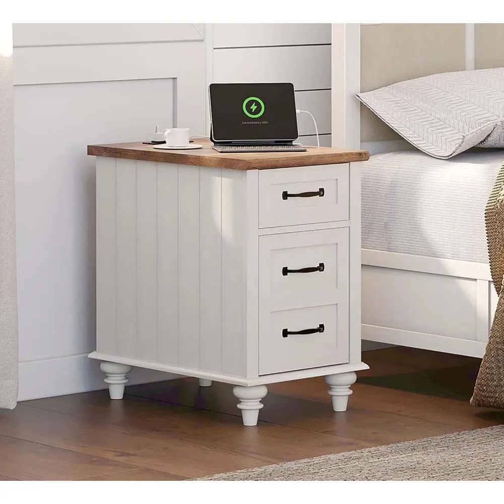 حامل ليلي من Wampat لمنتصف القرن مع محطة شحن، وطاولة جانبية ضيقة مع درج وخزانة، ومنضدة خشبية مع #1