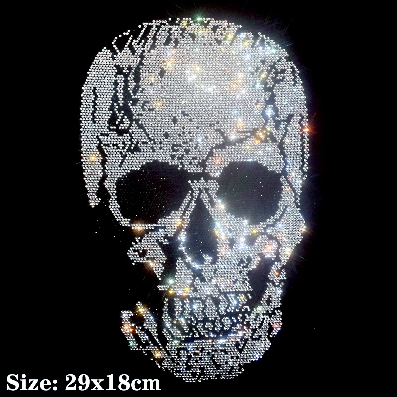 

Silvery Skull Hot Diamond Sequin Iron on Applique Patches Hot Fix Rhinestone Transfer Motifs Transfer on DIY Shirt Dress.