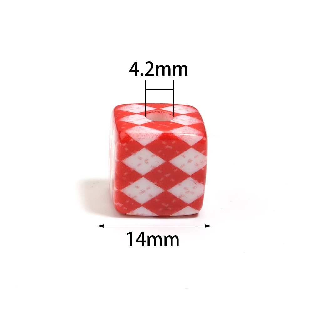 10pcs/lot 14mm Acrylic Square Beads Colorful Plaid Printed Acrylic Beads Loose Spacer Bead For DIY Jewelry Making Keychain