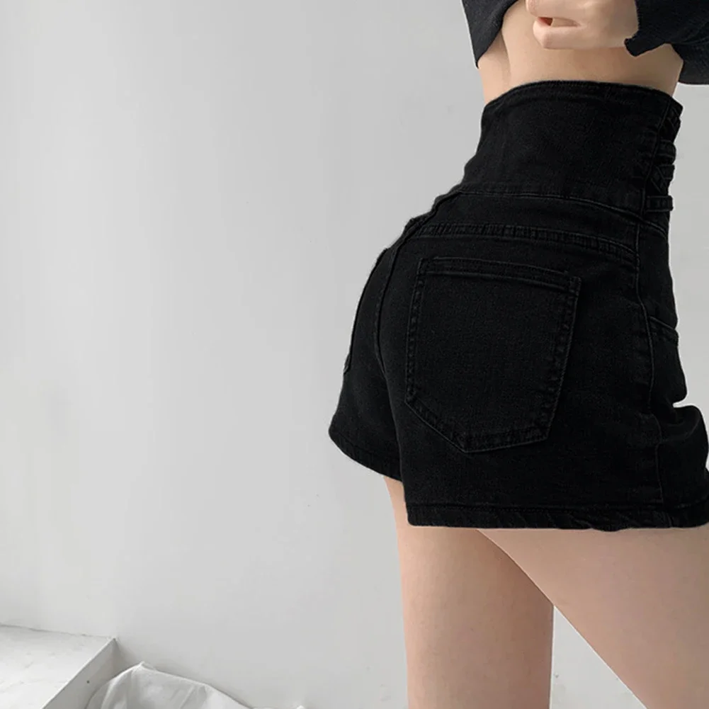 Casual Outing Black Womens Summer Shorts Cross Woven Shorts Black Color Female Polyester Fabric For Daily Wear