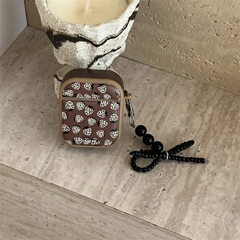 Black Beads Bowknot Pendant Case for AirPods 4 Airpod 1 2 3 Pro Pro2 Bluetooth Earbuds Protective Earphone Case Cover