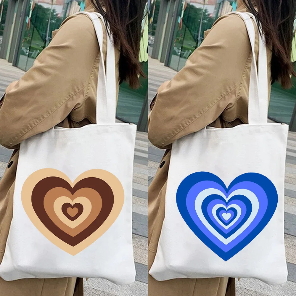 Colorful Latte Love Wildflower Heart Coffee Brown Green Pink Women Shopper Tote Bags Cotton Handbag Shoulder Canvas Shopping Bag