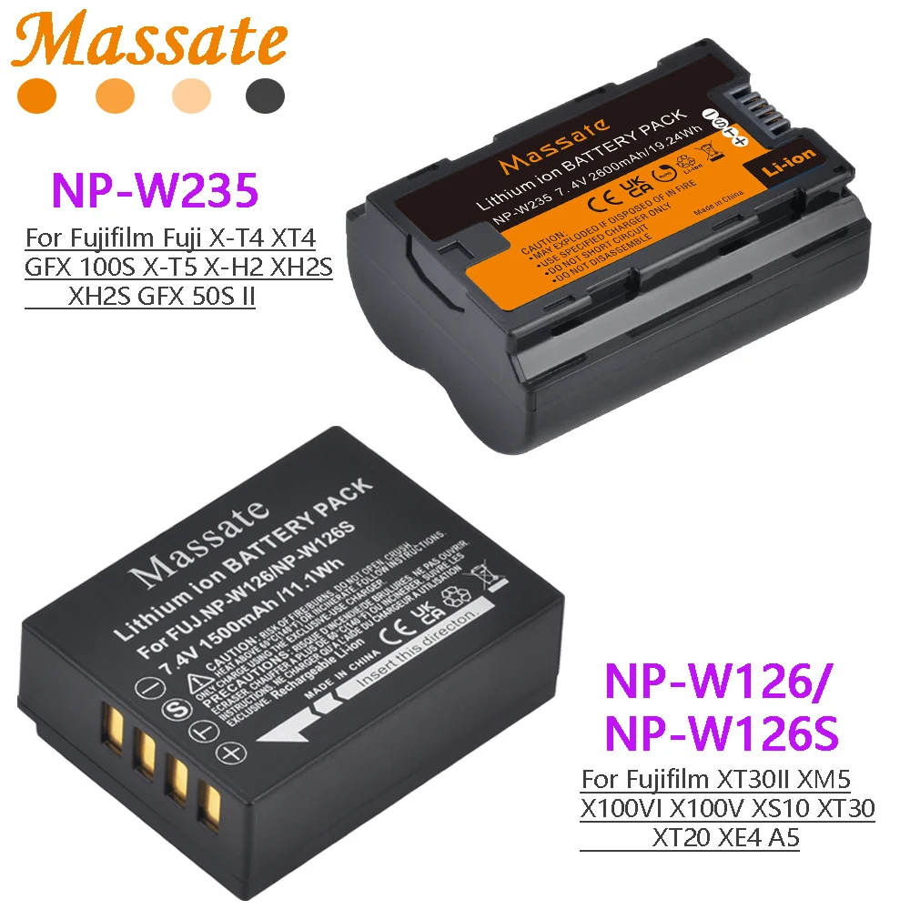 

Massate NP-W126/NP-W235 NP-W126S NPW235 Replacement Battery for Fujifilm X-T30 X-T4 X-T5 X-H2S X-Pro3 X-S20 X100V X-T200 Cameras