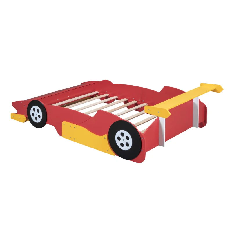 Full Size Race Car-Shaped Plataforma Cama com Rodas, Cama Vermelha