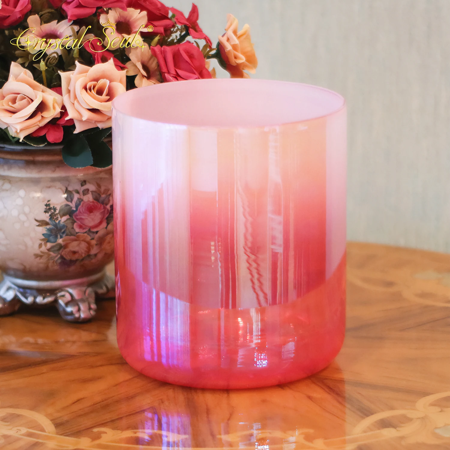 Crystal Soul Rose pink Pearl Gradient Alchemy Crystal Singing Bowl for Sound Healing Prefect Pitch