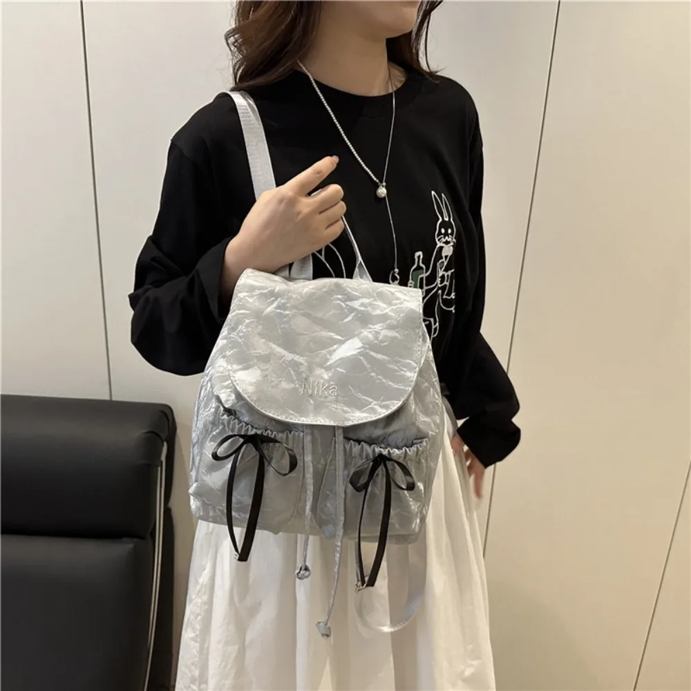 ファッションかわいい結び目女性のバックパック巾着無地学生ブックバッグ大容量スクールバックパック旅行