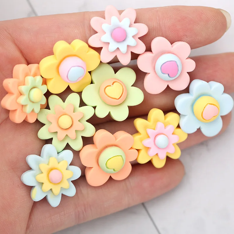 10Pcs Love Heart Melaleuca Flowers Flatback Resin Cabochon for Kids Hair Bow Center Scrapbooking DIY Phone Case Decoration Craft