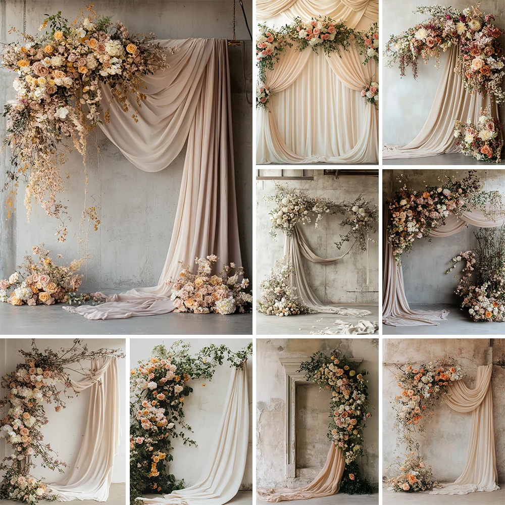 

Maternity Portrait Background Photography Beige Curtains Floral Room Wedding Backdrop Newborn Baby Show Photo Studio