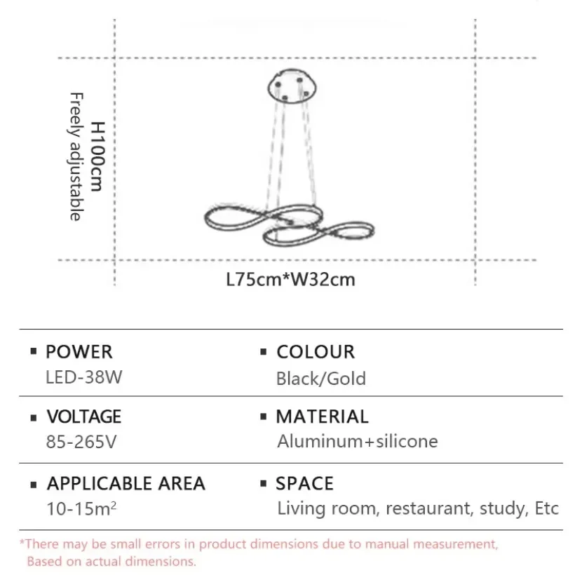 Ouro e Preto LED Pingente Lustre, Iluminação, Controle Remoto, Escurecimento, Sala de Estar, Mesa de Jantar, Sala de Jantar, Decoração, Lâmpada Pendurada