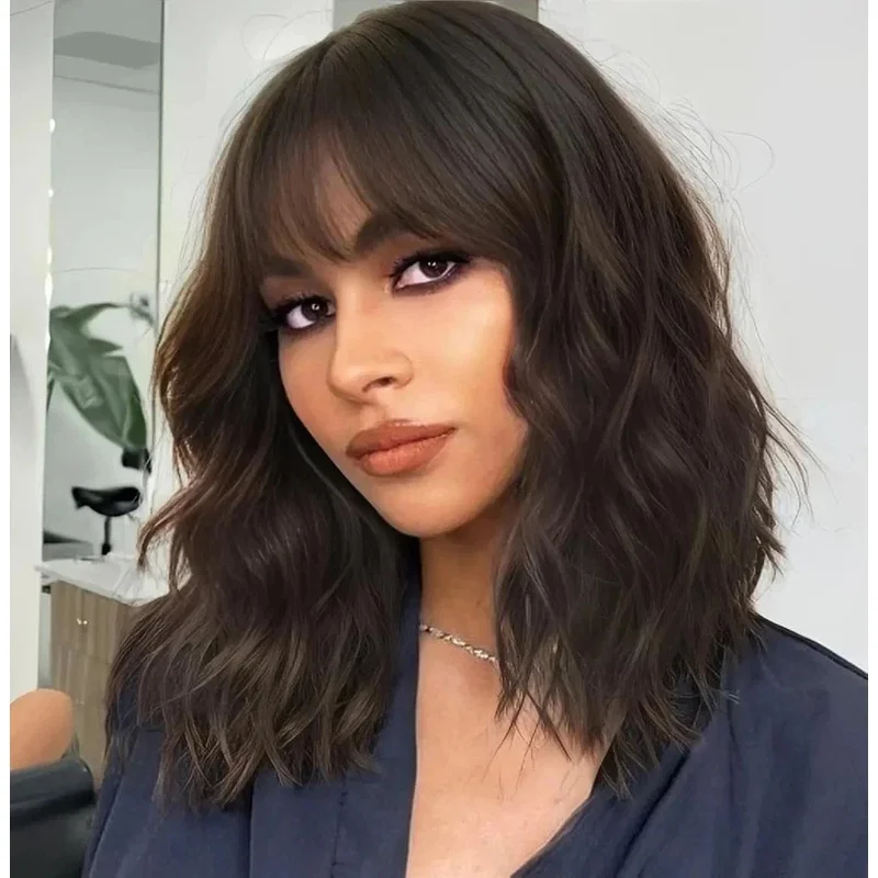 Hair New Fashion Charm Women's Dark Brown Wavy Full Wigs 14 In