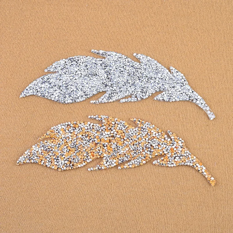 High Quality Rhinestone Leaves Sequin Embroidery Patches for Clothing Iron on T-Shirt Clothes Appliques Badge Fabric Sticker DIY