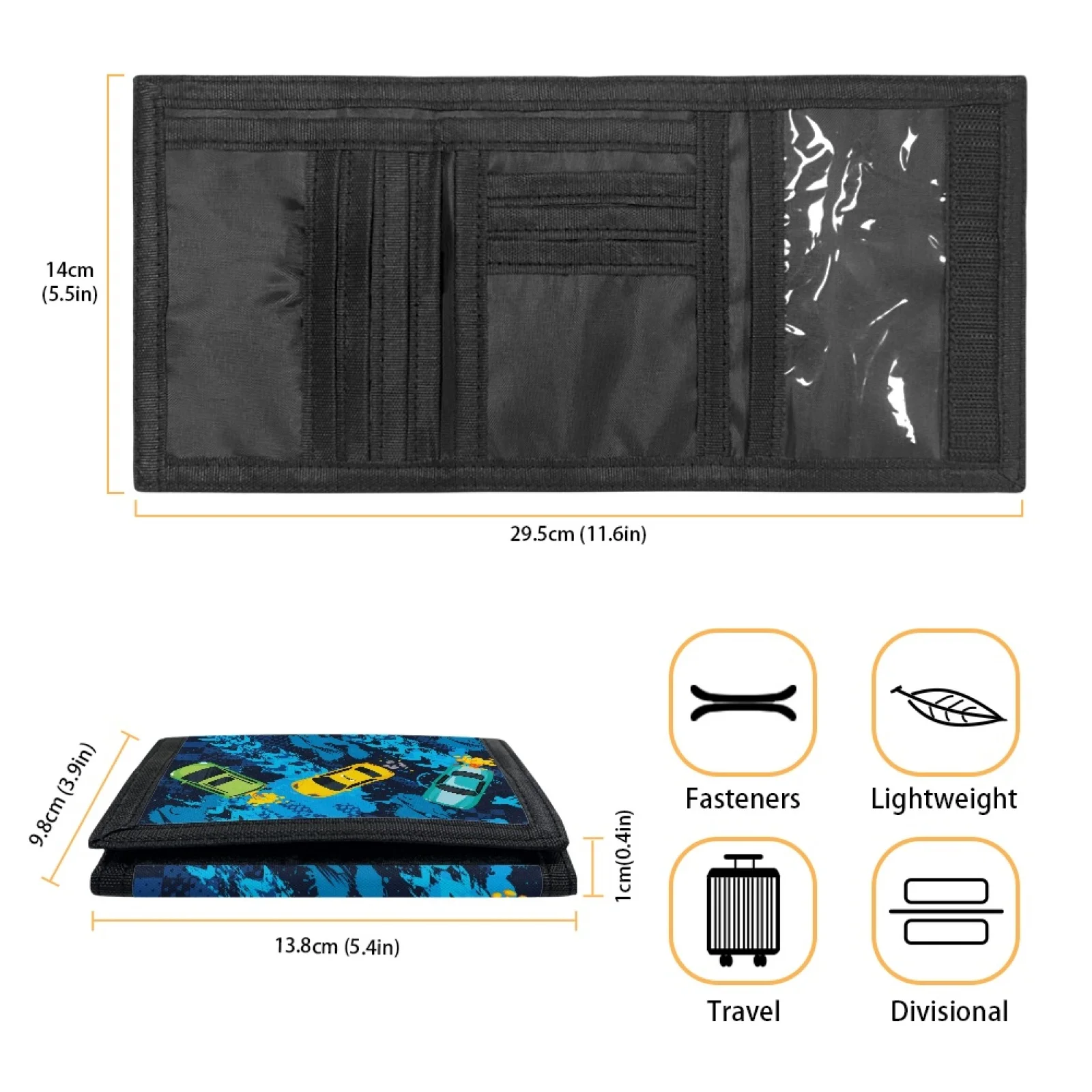 Kid Tri Fold Wallets for Girls Boys Canvas Trifold Wallets for Teens Moeny Bag Coin Purse Birthday Christmas Gift Cartoon Car