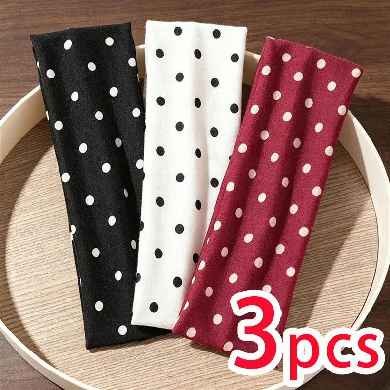 3PCS Polka Dot Sport Sweatband Yoga Headband Makeup Hair Band Stretchy Sweat Wicking Headband Casual Fashion Hair Accessory Wrap